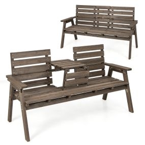 Banco de madera de abeto para 2-3 personas con mesa central plegable café 160 x 64 x 86 cm