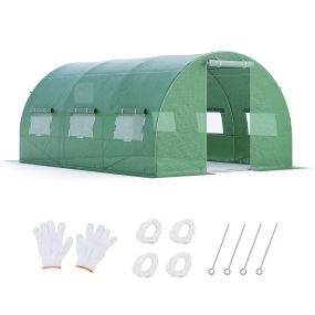 Invernadero Túnel Carpa de Jardín con 6 Ventanas Enrollables 2 Puertas Cremallera Estructura de Acero Galvanizado 4 x 3 x 2 m Verde