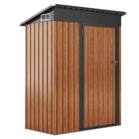 Almacén de jardín metálico resistente al agua con cierre de seguridad y ventilación 150 x 88 x 185 cm acabado madera
