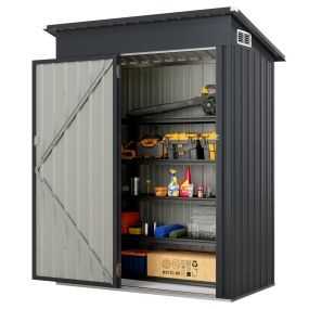 Cobertizo de Almacenamiento para Todas las Climas Casa de Herramientas con Techo Inclinado Puerta para Exterior 150 x 90,5 x 185 cm Gris
