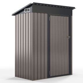 Casa de Herramientas para Jardín con Techo Inclinado Puertas con Cerradura Ventilación 150 x 88 x 185 cm Gris Oscuro