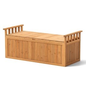 Banco de almacenamiento exterior 209 L con 2 asientos contenedor de madera natural para jardín