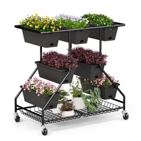 Jardinera Elevada Independiente con Ruedas 7 Cajas de Plantación Cestas de Almacenamiento 100 x 56 x 99 cm Negro