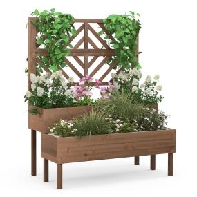 Macetero elevado con enrejado de 2 niveles 109 x 62 x 135 cm marrón