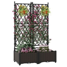 Jardinera con Enrejado de Jardín Macetero de Patio para Plantas Trepadoras con Sistema de Autorriego Caja de Plantación Doble Terraza Negro