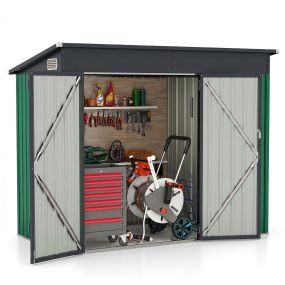 Cuarto de herramientas exterior metálico 3 puertas con cierre antirrobo ventilación impermeable 235 x 117 x 185 cm verde