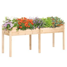 Cama de jardín elevada con separador y 8 orificios de drenaje 184 x 58 x 77 cm natural