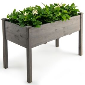 Maceta elevada de madera gris 125 x 59 x 76 cm para jardín exterior y balcón