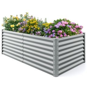 Cama de jardín elevada de 60 cm, macetero alto metálico con fondo abierto para verduras