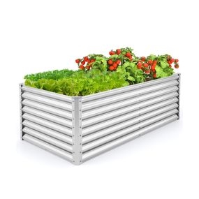 Cama de jardín elevada de 60 cm, macetero alto de metal con fondo abierto, plateado para verduras
