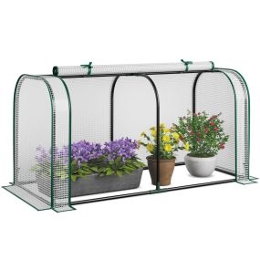 Mini Invernadero con Puerta con Cremallera de Subida Cubierta PE Impermeable Marco de Metal 118 x 55 x 60 cm-Blanco