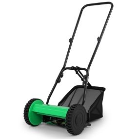 Barrendero de Césped con Ancho de Corte de 30 cm Corte Ajustable de 15-40 mm Caja de Recolección 18,5 L Verde y Negro