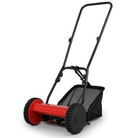 Barrendero de Césped con Ancho de Corte de 30 cm Corte Ajustable de 15-40 mm Caja de Recolección 18,5 L Rojo y Negro