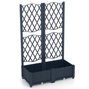 Cama de jardín elevada doble con enrejado de plástico gris para exterior con drenaje