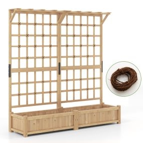 Cama Jardín Elevada Madera 180cm Enrejado Techo Colgante 2 Cajas Placa Removible Plantas Trepadoras Flores Natural