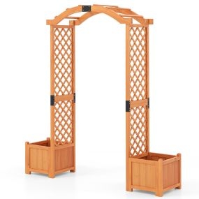 Arco de Jardín de Madera con Jardineras Enrejado de Arco de 200 cm de Altura para Plantas Trepadoras Flores Pérgola Exterior Amarillo