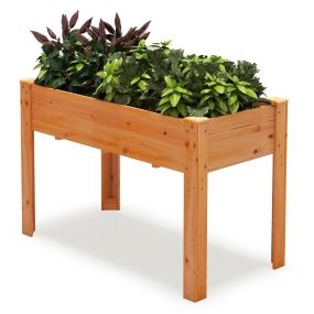Cama elevada de madera para jardín con patas y agujeros de drenaje marrón