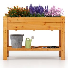 Cama de jardín elevada de madera con patas y estante 120 x 60 x 80 cm café