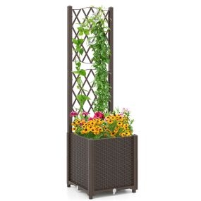 Jardinera elevada con enrejado y autorriego para plantas trepadoras flores y verduras café