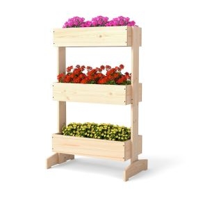 Macetero elevado de 3 niveles de madera para interiores y exteriores para plantas, verduras y flores