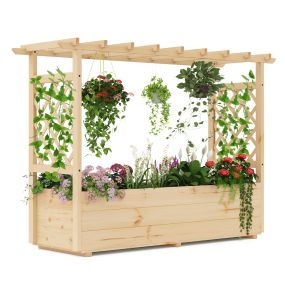 Cama de jardín elevada de madera con celosía y techo colgante 148 x 50 x 103 cm