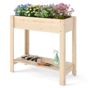 Cama de jardín elevada de madera con patas y estante, drenaje, para interior y exterior