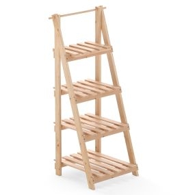 Soporte para Plantas de Madera de Abeto Estantería para Plantas de 4 Niveles Estante Plegable para Exterior Natural