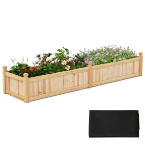 Cama de jardín elevada de madera con divisor y sistema de drenaje para verduras y flores natural