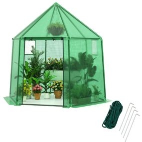 Mini invernadero portátil con cubierta de PE, puerta enrollable y estructura antióxido verde