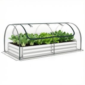 Cama elevada de jardín galvanizada con mini invernadero y 2 puertas enrollables para hierbas y vegetales