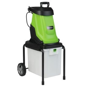 Trituradora de madera eléctrica 2800W con contenedor 50 L y ruedas, reducción 15:1, verde