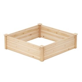 Cama de jardín elevada de madera 102 x 102 x 30 cm jardinera cuadrada natural con base abierta