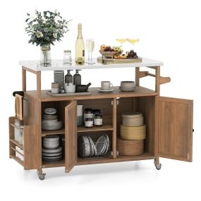 Carro para Parrilla Exterior de 130 cm con Encimera de Acero Inoxidable Isla de Cocina de Madera de Abeto con Ruedas Bloqueables Marrón