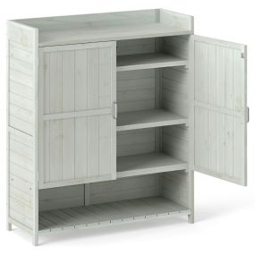 Banco de Trasplante para Exterior con Almacenamiento Gabinete de Madera Maciza para Patio con Estantes Extraíbles y 2 Puertas Gris