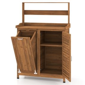 Banco de Trasplante para Exterior con Almacenamiento Gabinete de Madera Maciza para Patio con Estantes Extraíbles y 2 Puertas Café