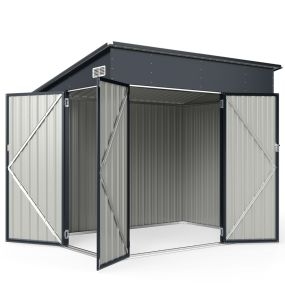 Cobertizo de Almacenamiento de Jardín con 3 Puertas Cerradura y Techo Inclinado Acero Galvanizado para Herramientas y Bicicletas Gris Oscuro