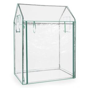 Mini invernadero para tomates con cubierta de PVC, malla parasol negra, puerta, ventanas y estacas 129 x 80 x 173 cm