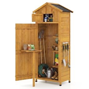 Caseta Almacenamiento Jardín Madera Puerta Cerradura Estantes Removibles Mesa Lateral Plegable Techo Asfalto Herramientas