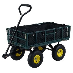 Carrito Jardín Metálico Plegable 2 en 1 408kg Laterales Malla Extraíbles Asa Ajustable Giro 270° Neumáticos Resistentes Granja
