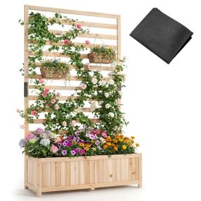 Jardinera elevada de madera con enrejado vertical y drenaje, 150 cm, natural