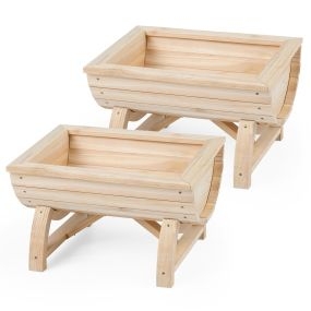 Juego de 2 Maceteros de Madera de Abeto en Medio Barril con Orificios de Drenaje para Flores Verduras Interior Exterior Natural
