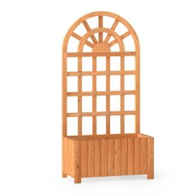 Cama Elevada de Madera con Enrejado Pantalla Privacidad Agujeros Drenaje para Plantas Trepadoras Verduras Flores 120cm Madera