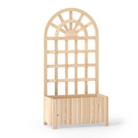Cama elevada de madera con enrejado y drenaje para plantas trepadoras 120 cm natural