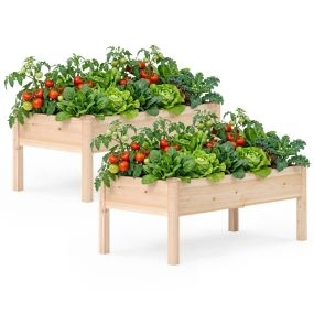 Juego de 2 camas elevadas de madera de abeto natural con patas para verduras flores y hierbas