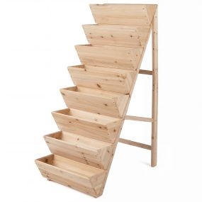 Jardinera vertical escalonada de madera de abeto con 8 maceteros para hierbas, verduras y flores
