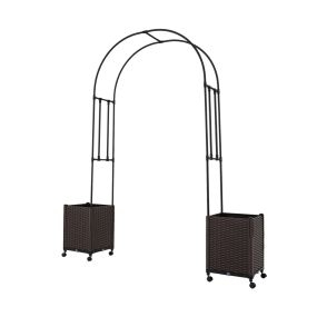 Pérgola Jardín con 2 Jardineras Arco Enrejado Móvil Riego Automático Ruedas Bloqueables para Plantas Trepadoras Negro