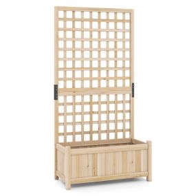 Jardinera con enrejado de madera de abeto con agujeros de drenaje para trepadoras roble blanco