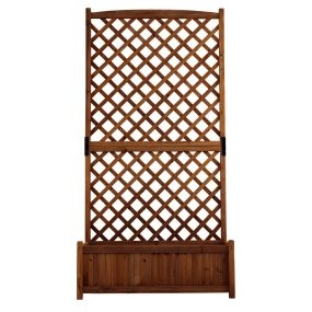 Jardinera con enrejado de madera maciza de abeto con celosía y drenaje para plantas trepadoras