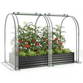 Huerto urbano con invernadero de PVC transparente, jardinera de metal galvanizado, 2 ventanas, 180x90x30 cm, negro