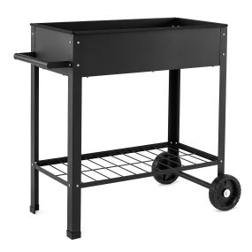 Jardinera elevada rectangular con ruedas, estante de malla, asa, metal, 88x37x80 cm, negro